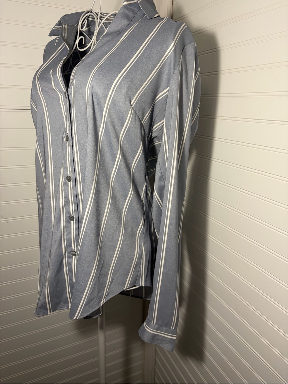 Ann Taylor Blue Stripe Button-Down Blouse - Picture 7 of 9
